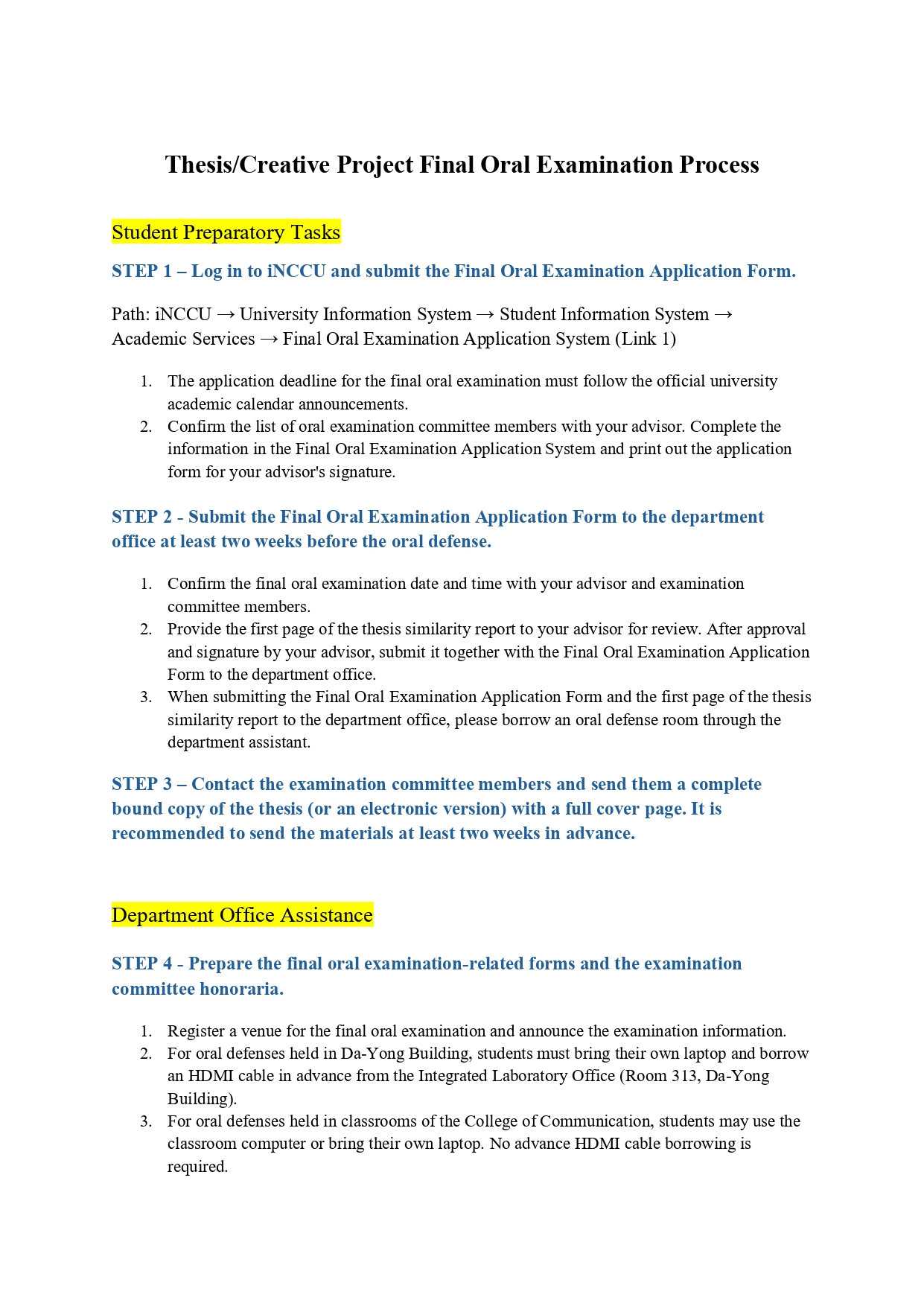 Thesis/Creative Project Final Oral Examination Process